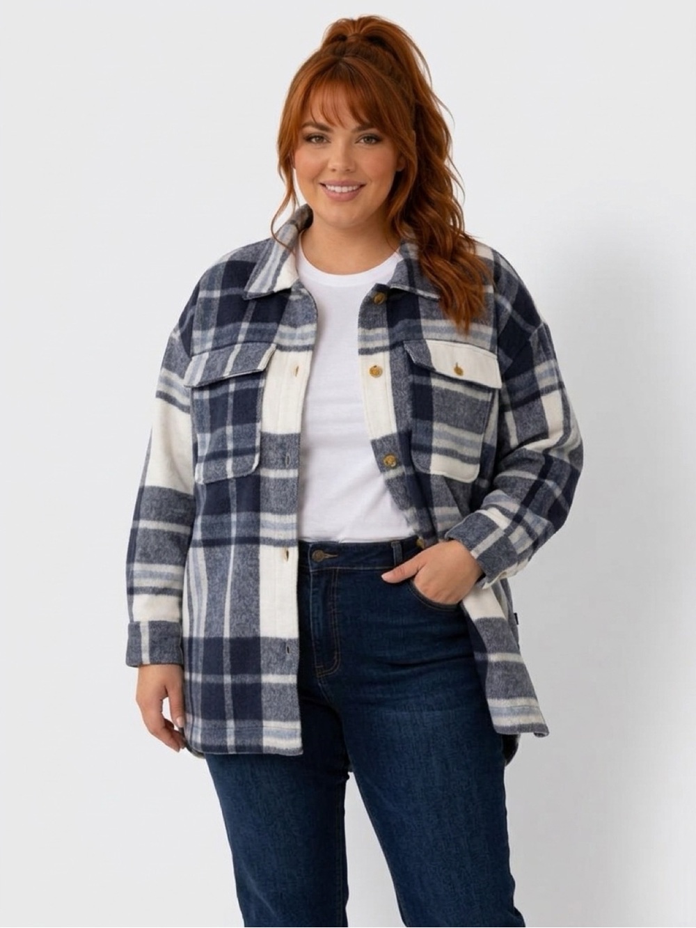 Banana Republic Navy and White Plaid Utility Shacket